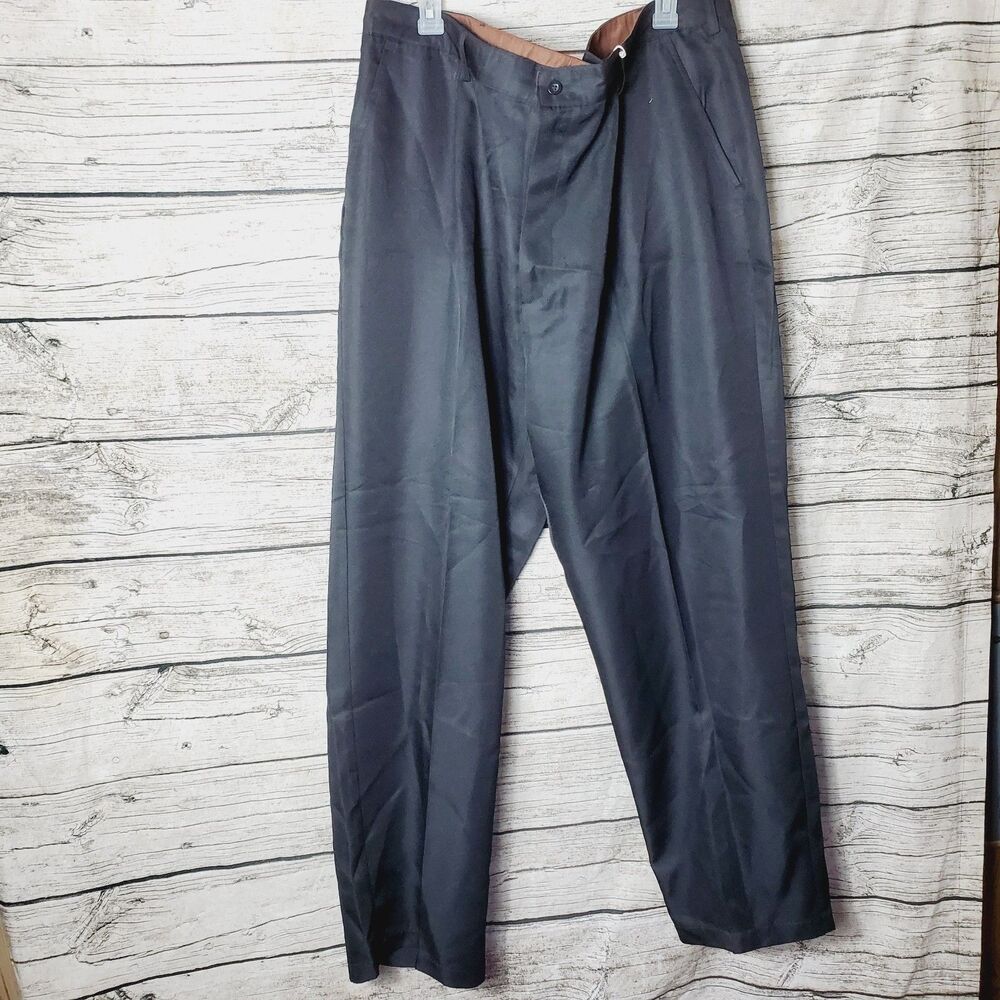 Steve Harvey Collection Black Pleat Poly Pants Size 42 Reg $50